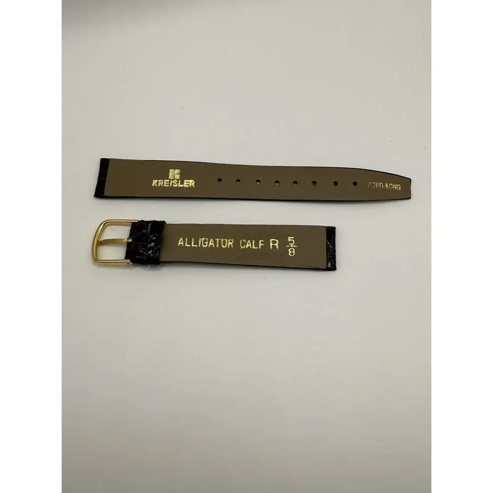 16mm KREISLER Alligator Calfskin Brown NOS Vintage Watch Band & Gold Buckle